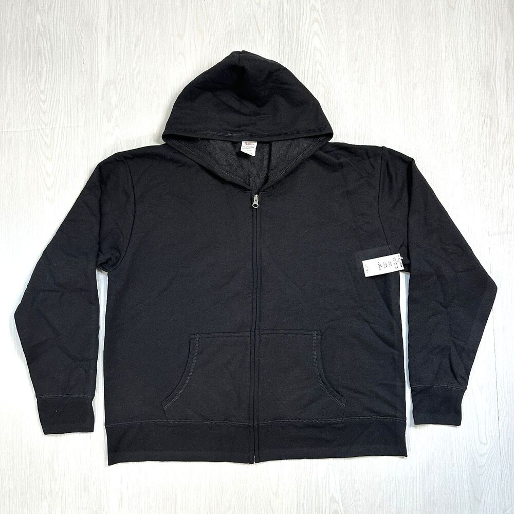NWT Hanes EcoSmart Mens XL Black Full Zip Hoodie Fleece Sweatshirt Jacket